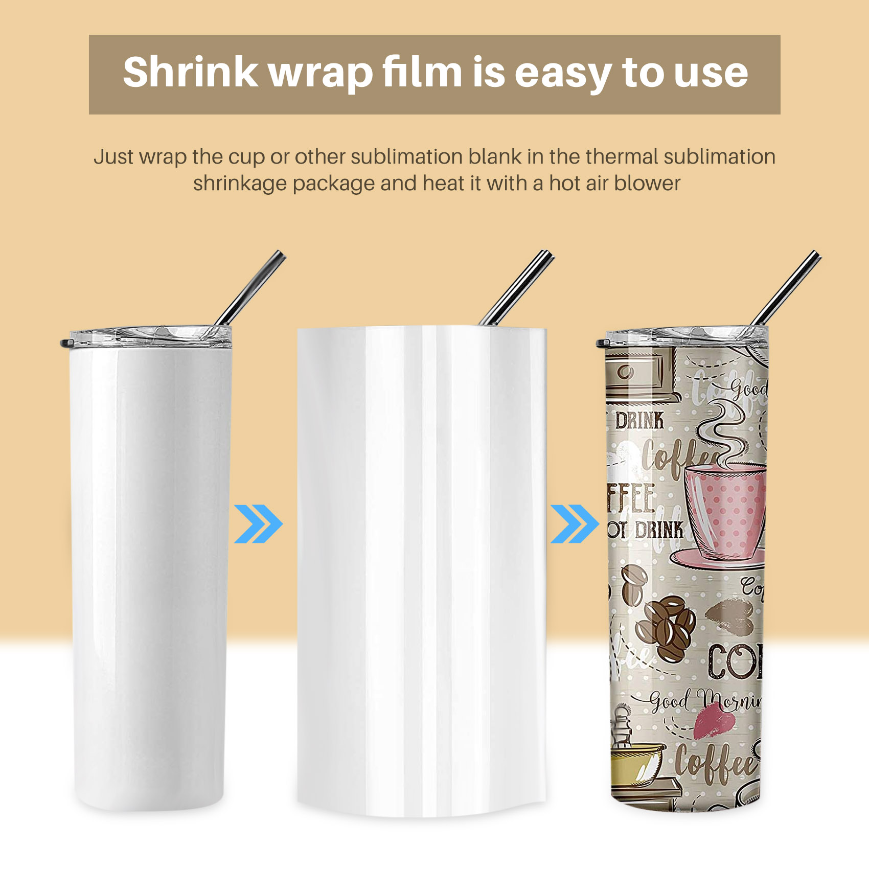 Sublimation Mug White - A19F-8X12인치 승화 인쇄용 수축 필름, 텀블러,