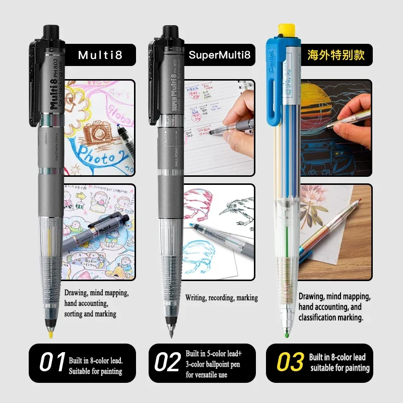 일본 펜텔 멀티+8 자동 연필 2.0mm, 색연필, 휴 - Pentel Pen Energel 리뷰 및 가격
